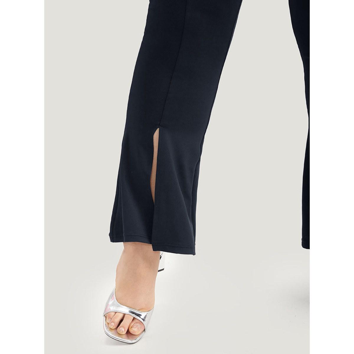 Plus Size Tummy Control Flare Leg Split Hem Leggings Women Midnight Elegant High stretch Flare Leg High Rise Dailywear Leggings BloomChic 22-24/3X Product Image