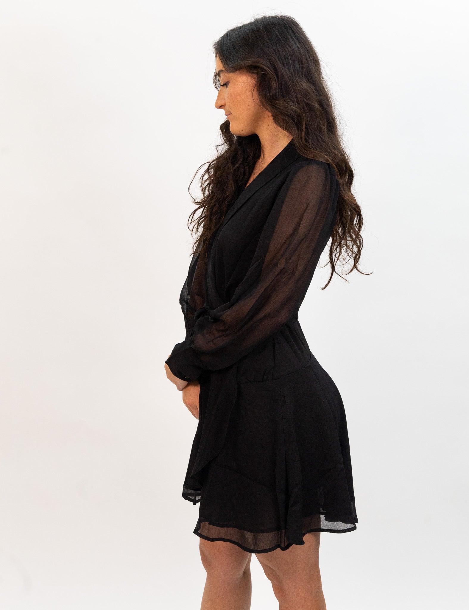 Wild Pony Short Black Wrap Dress - Black Product Image