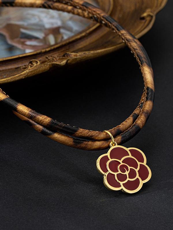 Double Layered Flower Shape Leopard Necklaces Accessories Product Image