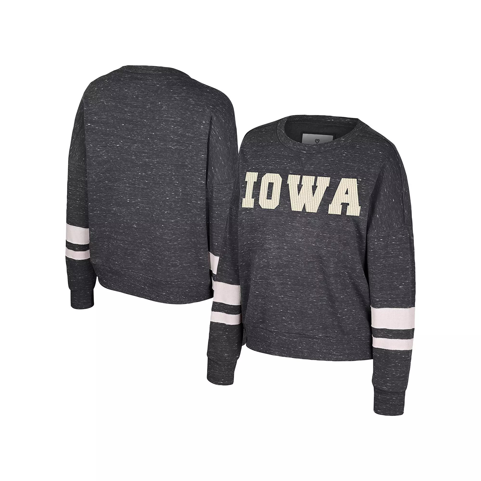 Women's Colosseum Black Iowa Hawkeyes Lost City Speckle Pullover Sweatshirt,  Product Image