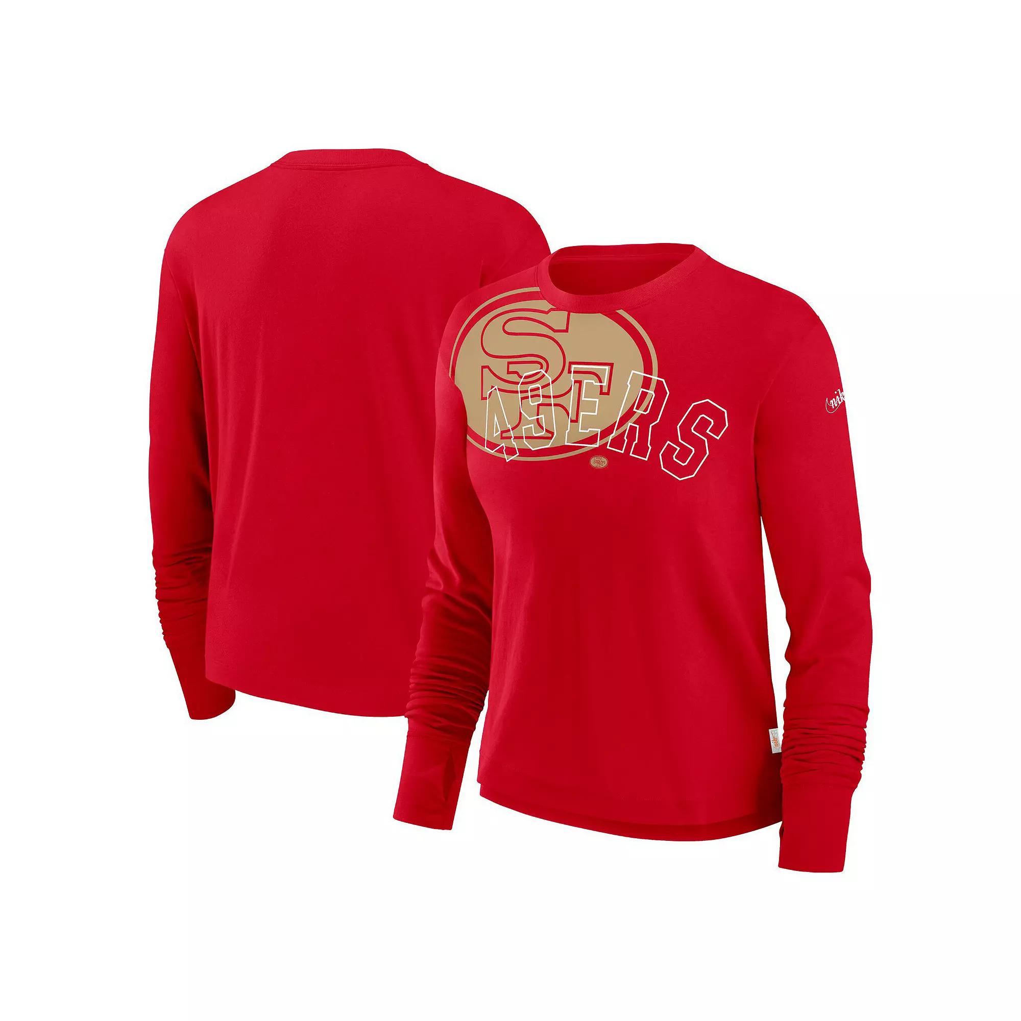 Women's Nike Scarlet San Francisco 49ers Layered Logo Cropped Long Sleeve Fashion T-Shirt, Size: XL Product Image