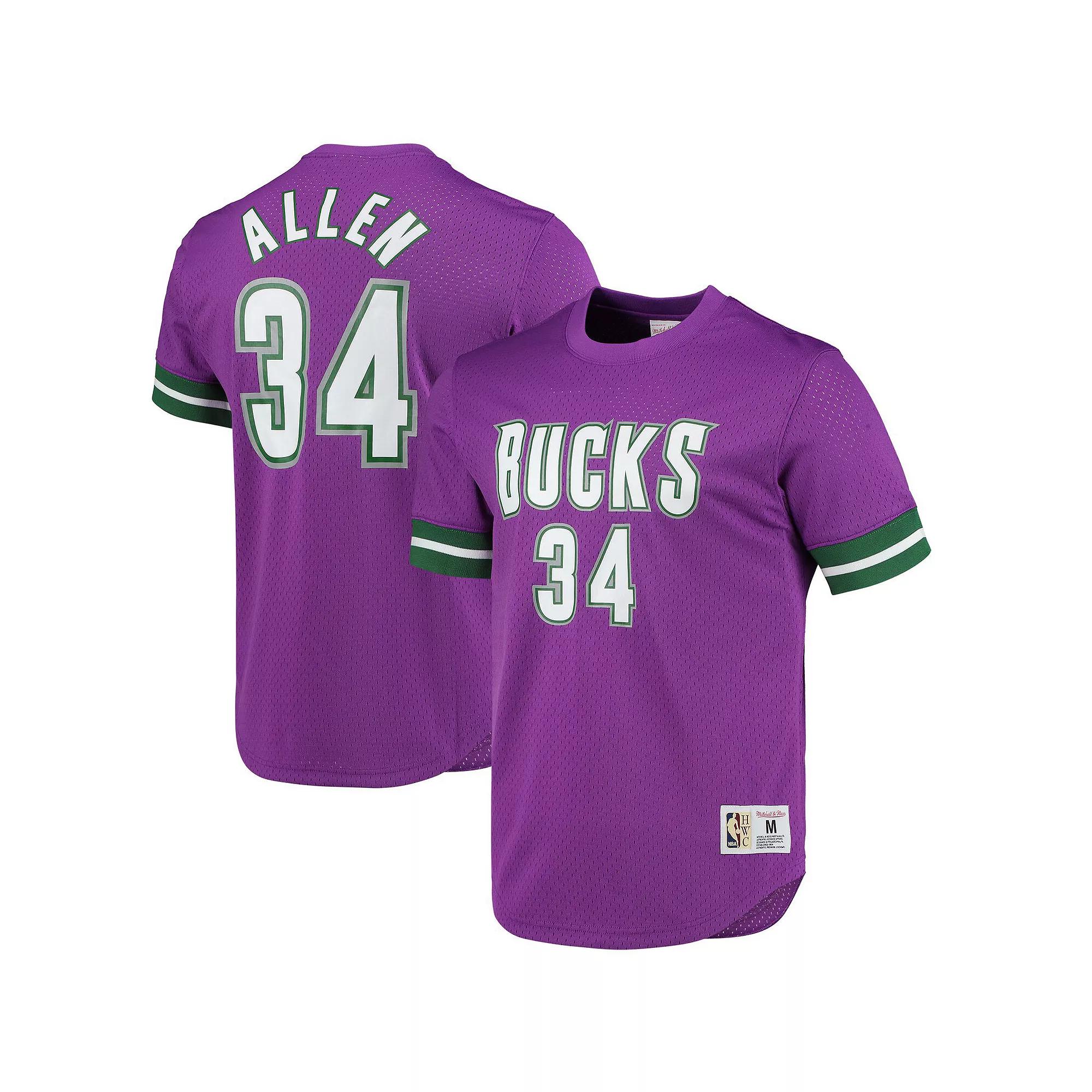 Men's Mitchell & Ness Ray Allen Purple Milwaukee Bucks 2000 Mesh Name & Number T-Shirt, Size: Medium Product Image