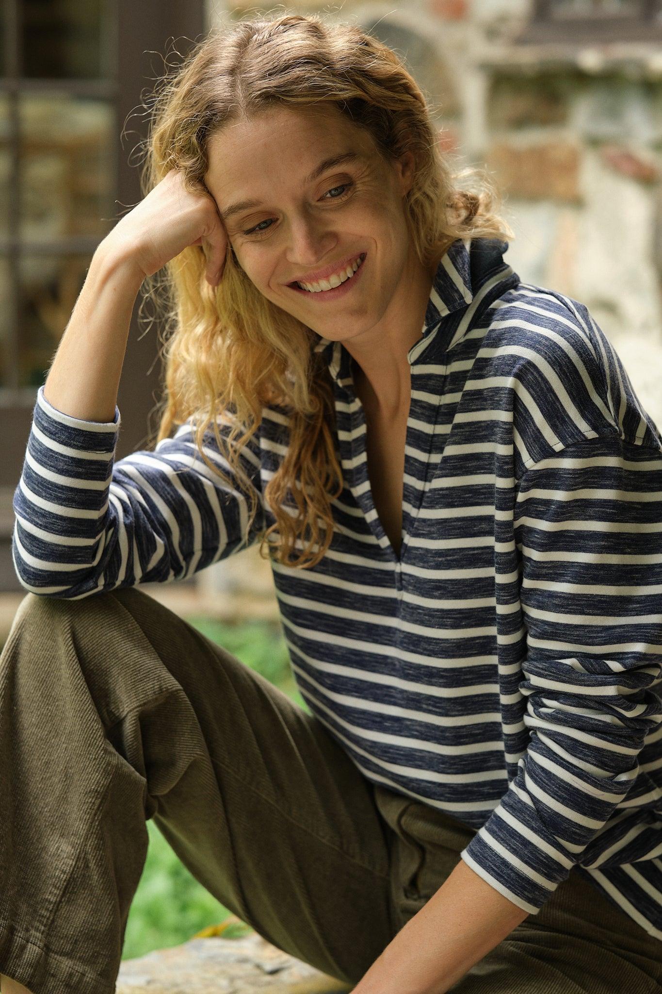 Inlet Pullover in Heather Indigo/Cream Loopback Terry Product Image