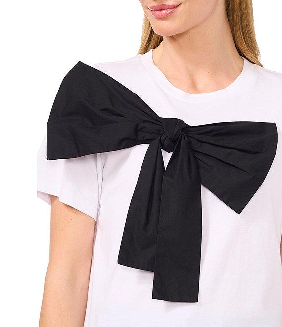 CeCe Crew Neck Short Sleeve Bow Tee Product Image