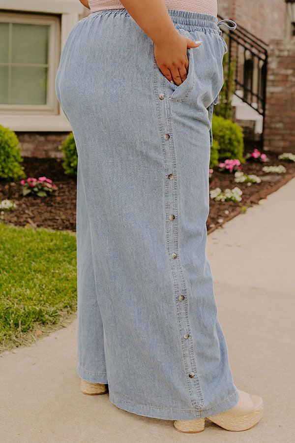 The Olive High Waist Wide Leg Chambray Pants Curves Product Image