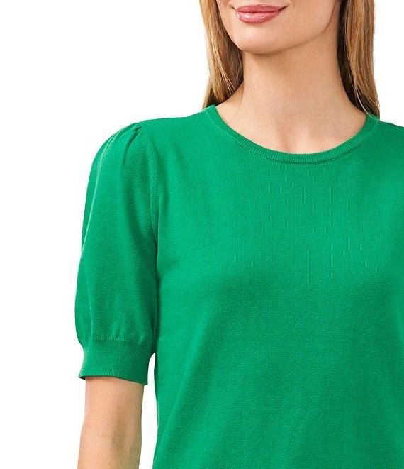 CeCe Knit Crew Neck Short Puff Sleeve Top Product Image