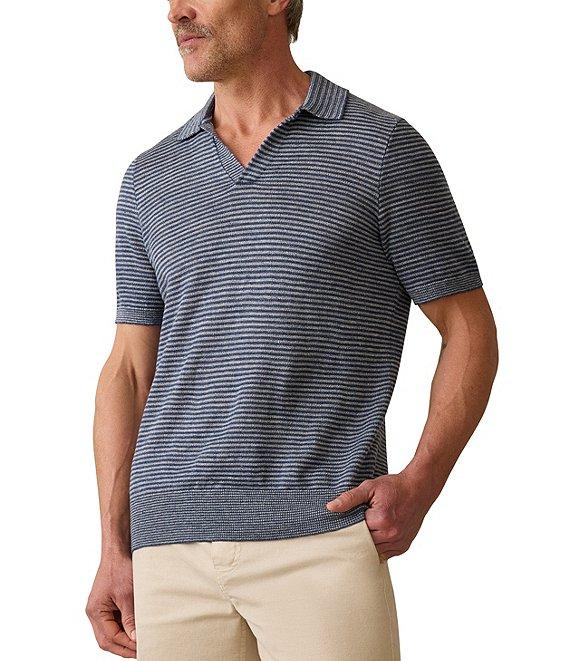 Faherty Linen Short Sleeve Sweater Knit Polo Shirt Product Image