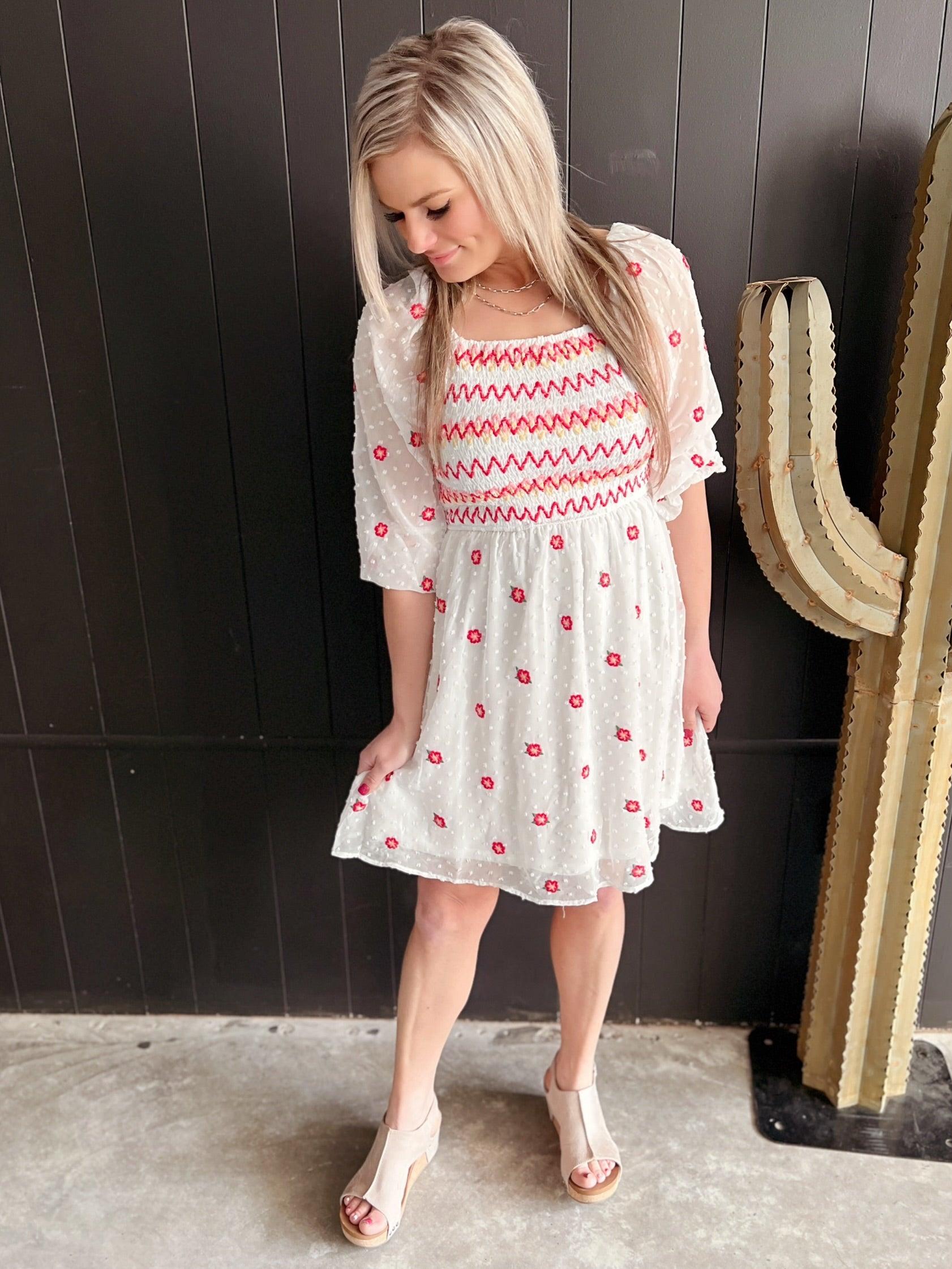 Ivory Floral Embroidered Dress Product Image