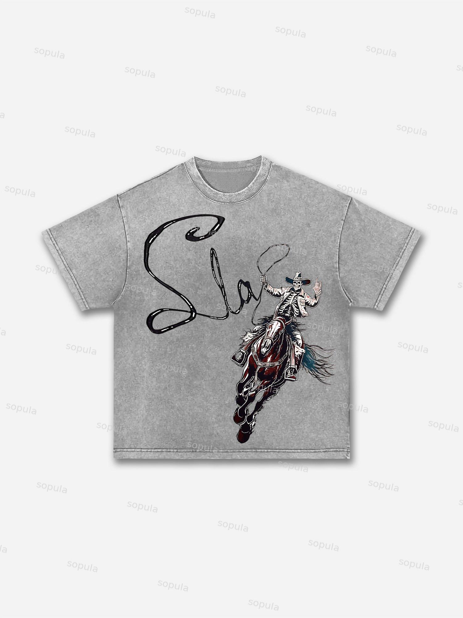 Skeleton Cowboy Acid Wash T-shirt Product Image