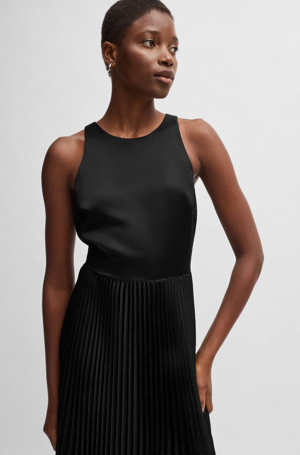 Maxi dress in hammered satin with plissé skirt Product Image