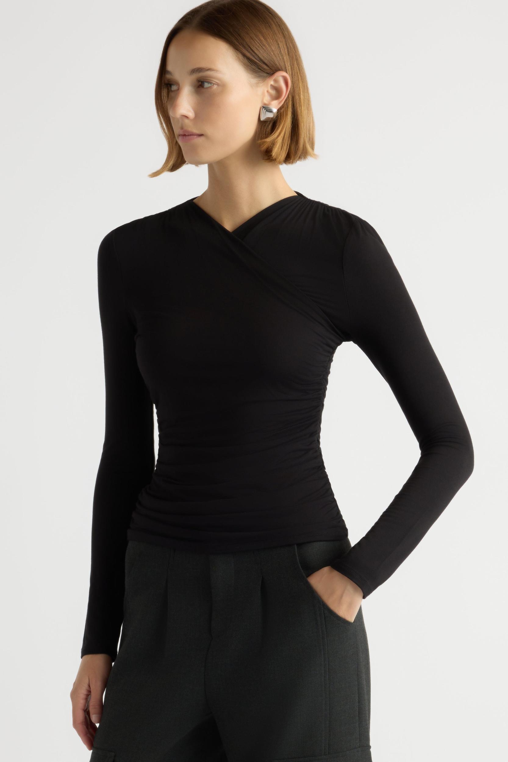 Lilou Wrap-Neck Long-Sleeve Tee Product Image