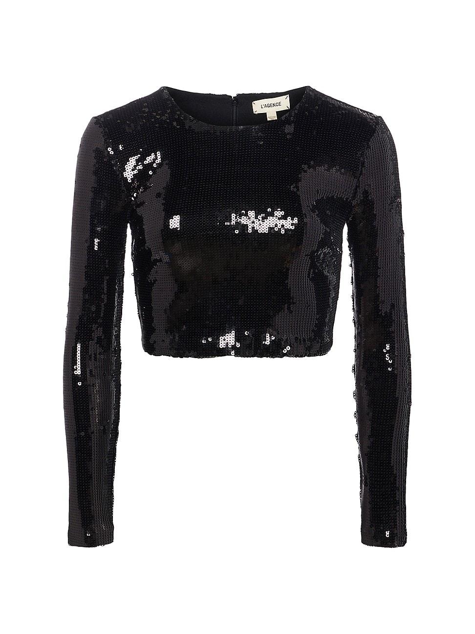 Womens Rogan Sequined Long-Sleeve Crop Top Product Image
