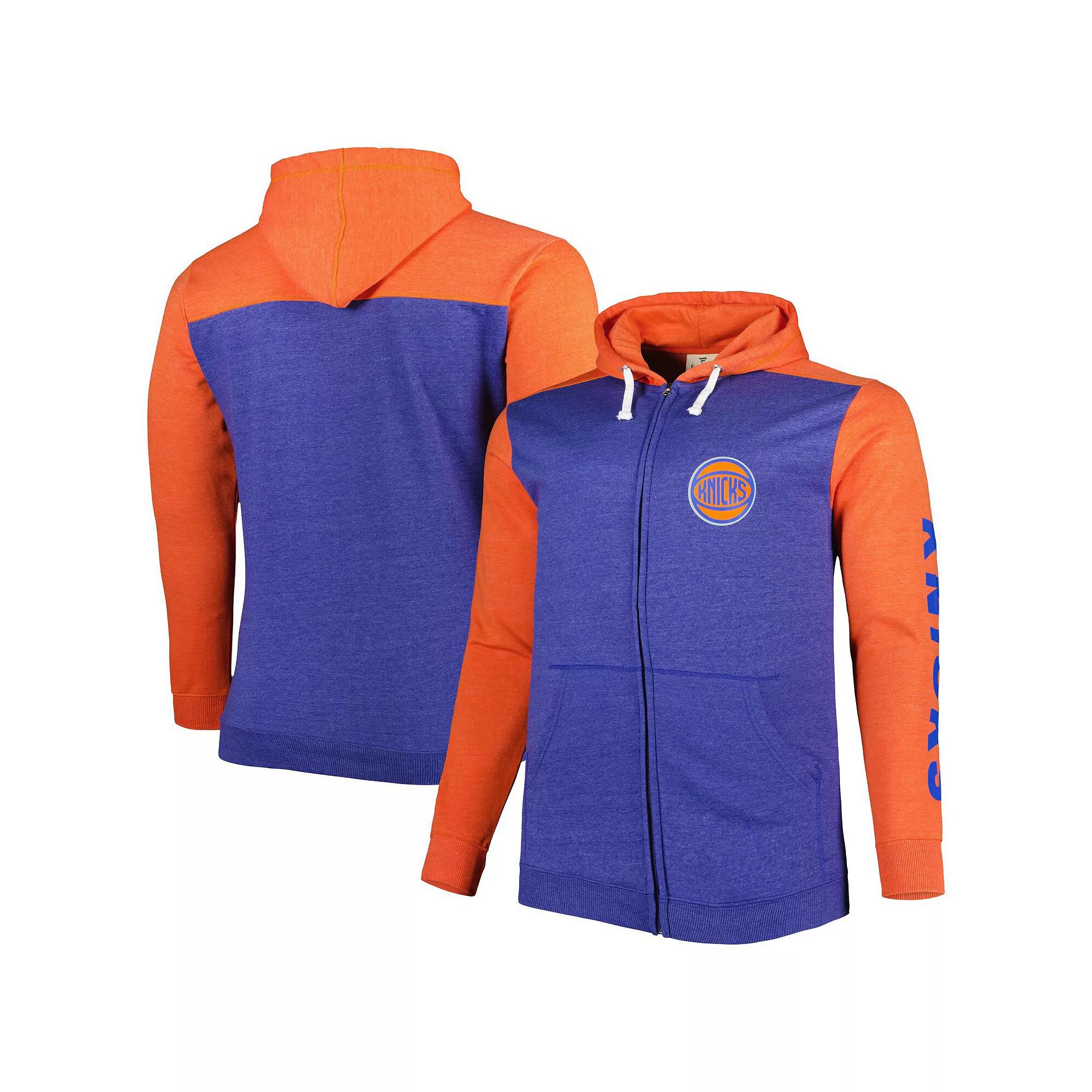 Men's Fanatics Branded Heathered Blue/Heathered Orange New York Knicks Big & Tall Down and Distance Full-Zip Hoodie, Size: 3XB, Team Product Image