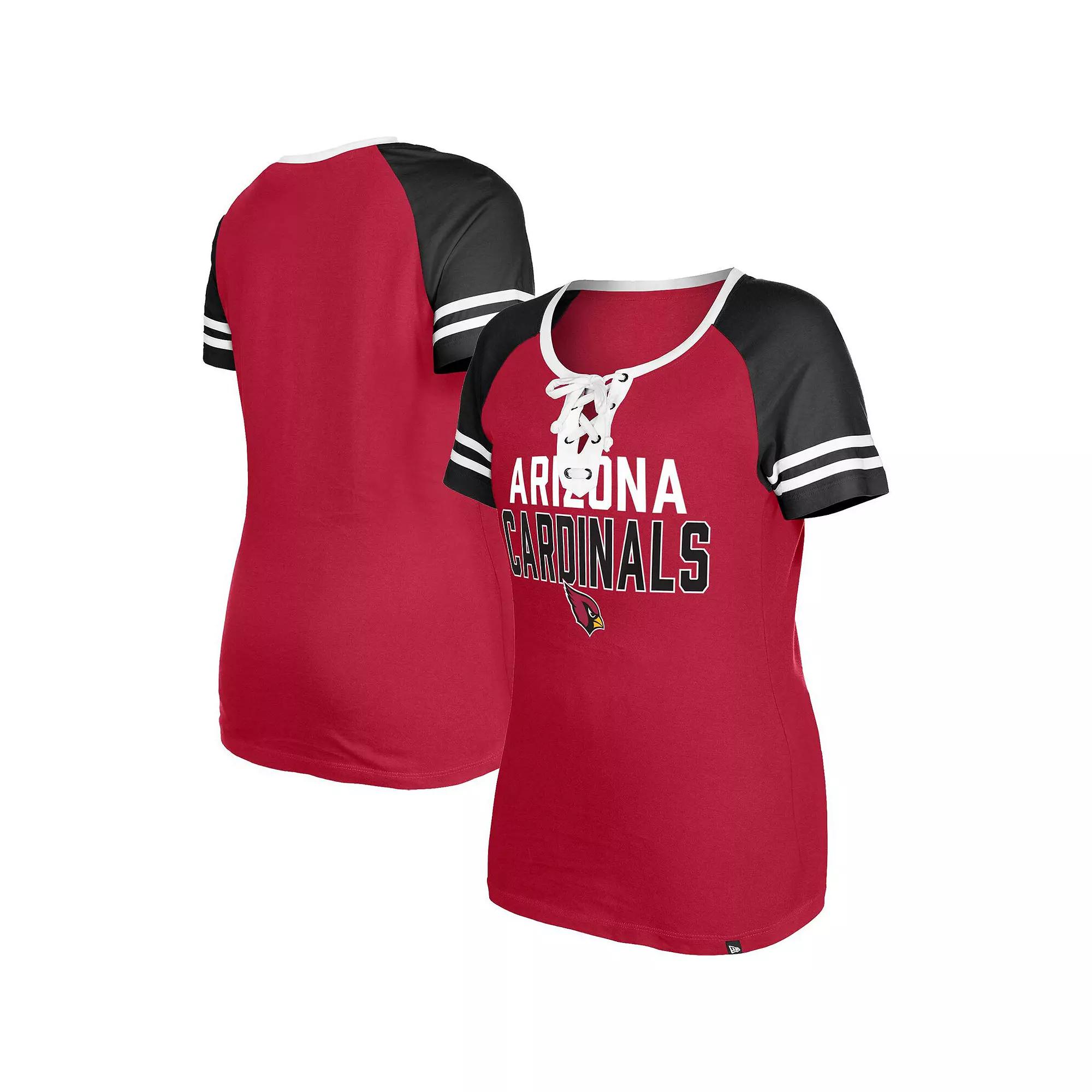 Women's New Era Cardinal Arizona Cardinals Raglan Lace-Up T-Shirt,  Product Image