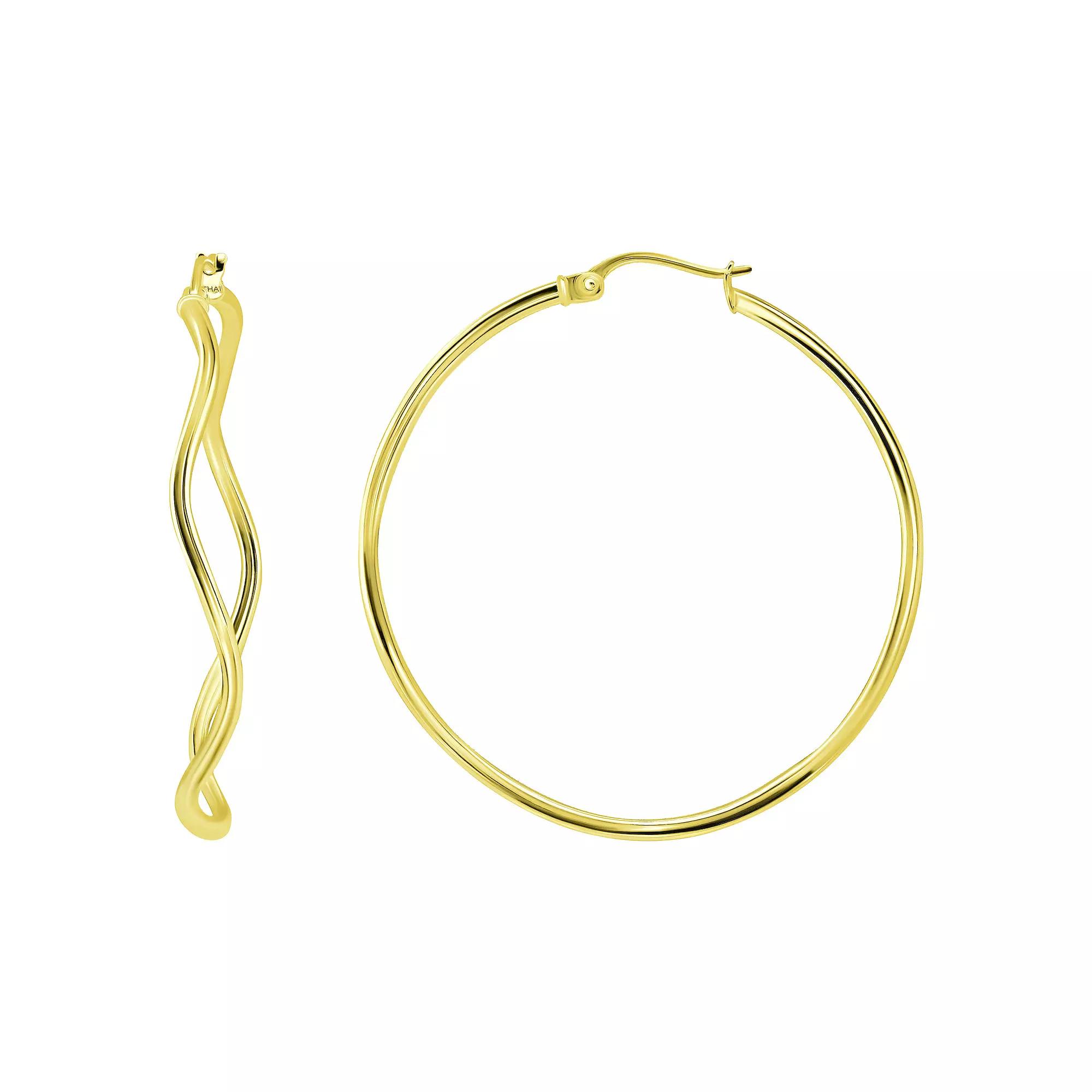Aleure Precioso Sterling Silver Wavy Hoop Earrings, Women's, Gold Tone Product Image
