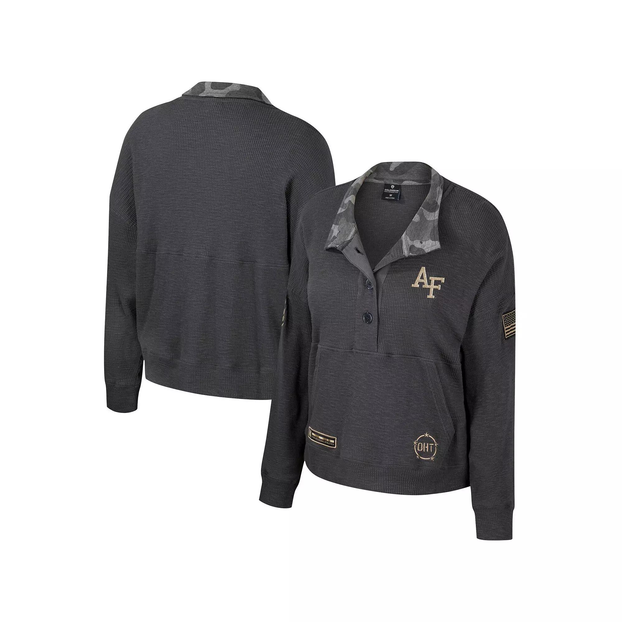 Women's Colosseum Heather Charcoal Air Force Falcons OHT Military Appreciation Payback Henley Thermal Sweatshirt,  Product Image