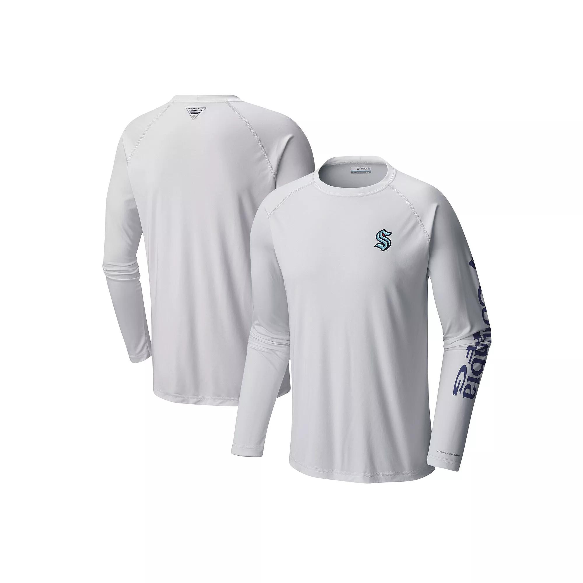 Men's Columbia White Seattle Kraken Terminal Tackle Omni-Shade Raglan Long Sleeve T-Shirt,  Product Image
