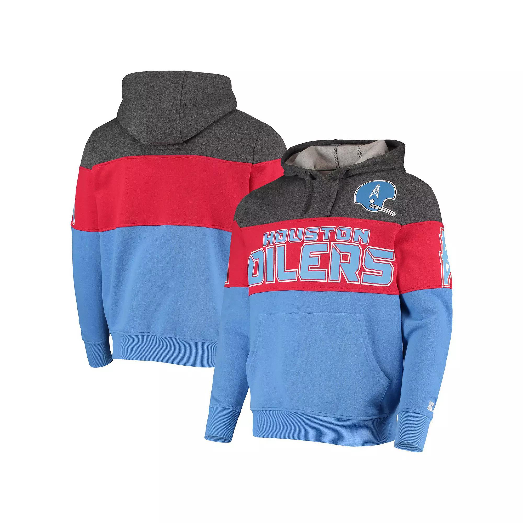 Men's Starter Gray/Red Houston Oilers Extreme Fireballer Throwback Pullover Hoodie, Size: Large, Nfl Grey Product Image