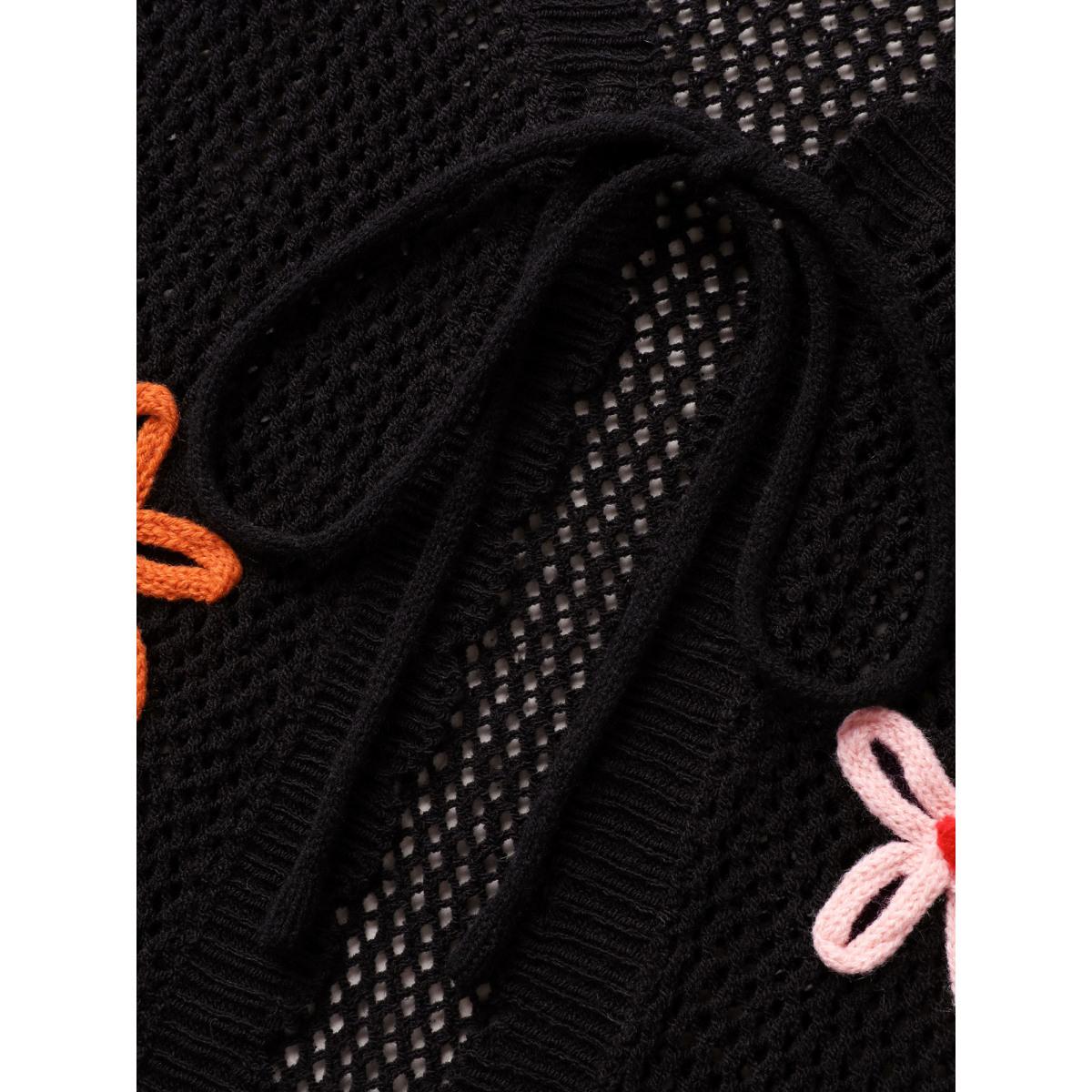 Plus Size Knit Floral Front Tie Cardigan Black Women Playful Loose Long Sleeve Casual Cardigans BloomChic 14-16/1X Product Image