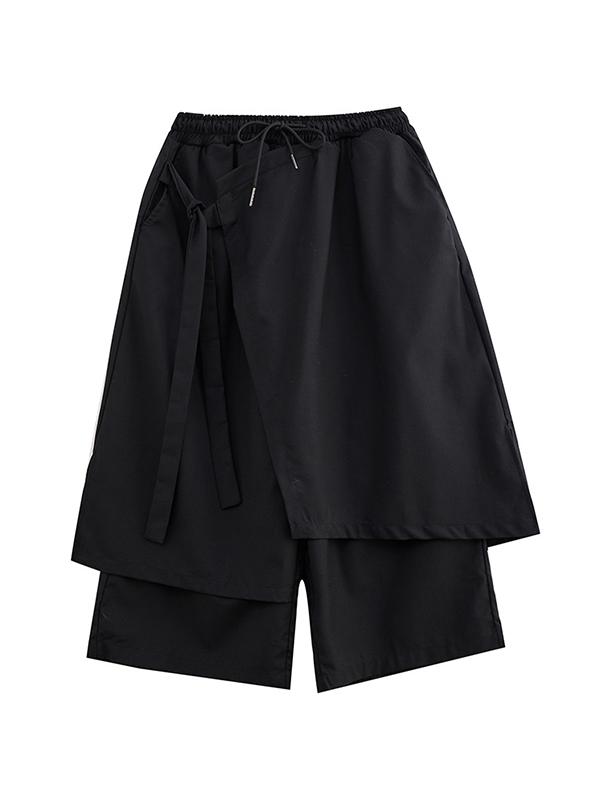Wide Leg Loose Drawstring Solid Color Casual Pants Bottoms Culotte Product Image