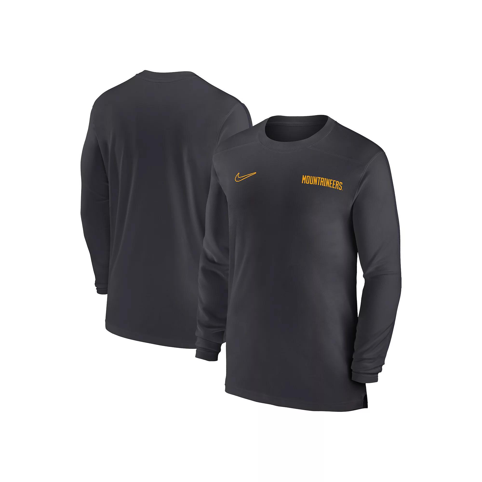 Men's Nike Navy West Virginia Mountaineers 2024 Sideline Coach UV Performance Long Sleeve T-Shirt,  Product Image