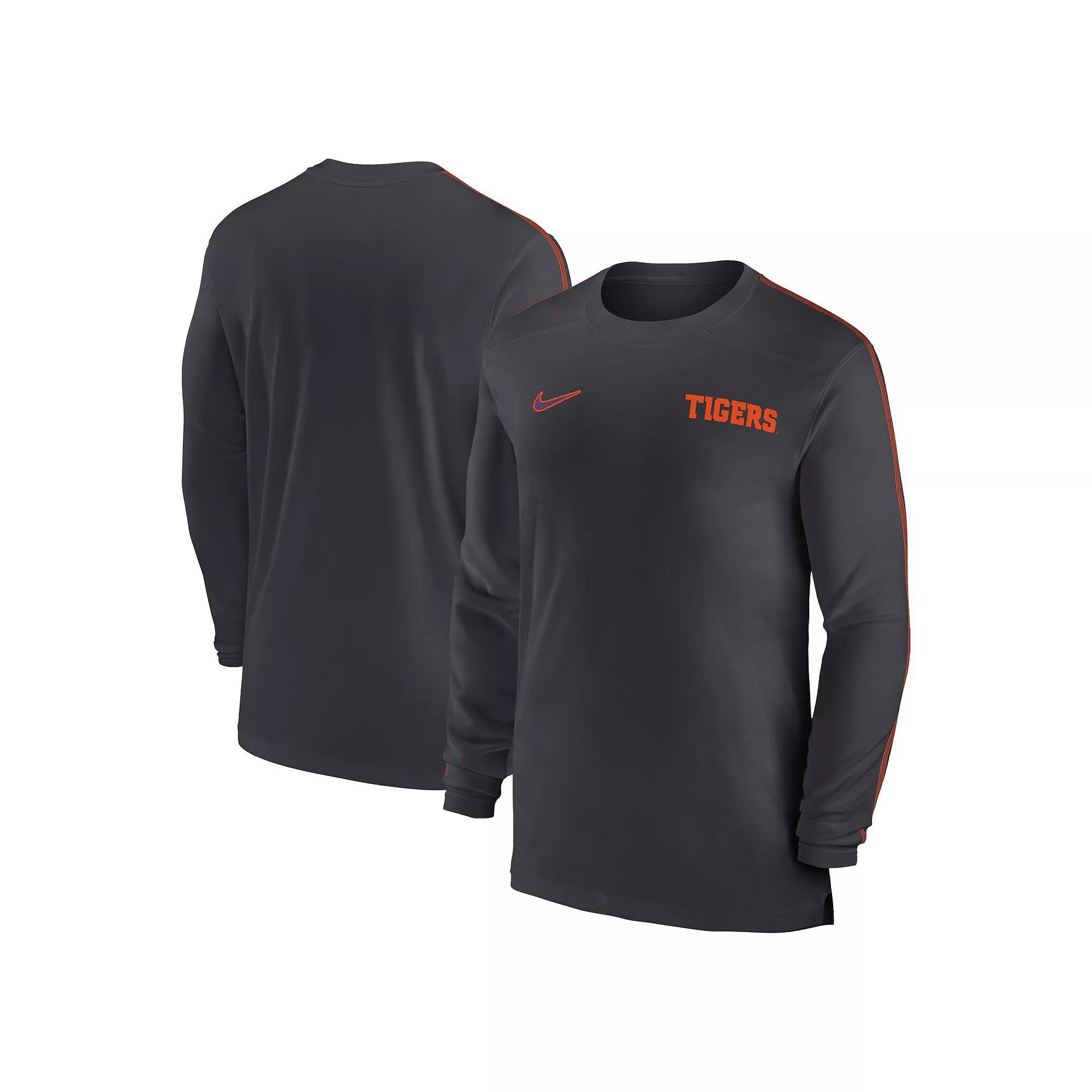 Men's Nike Anthracite Clemson Tigers 2024 Sideline Coach UV Performance Long Sleeve T-Shirt,  Product Image