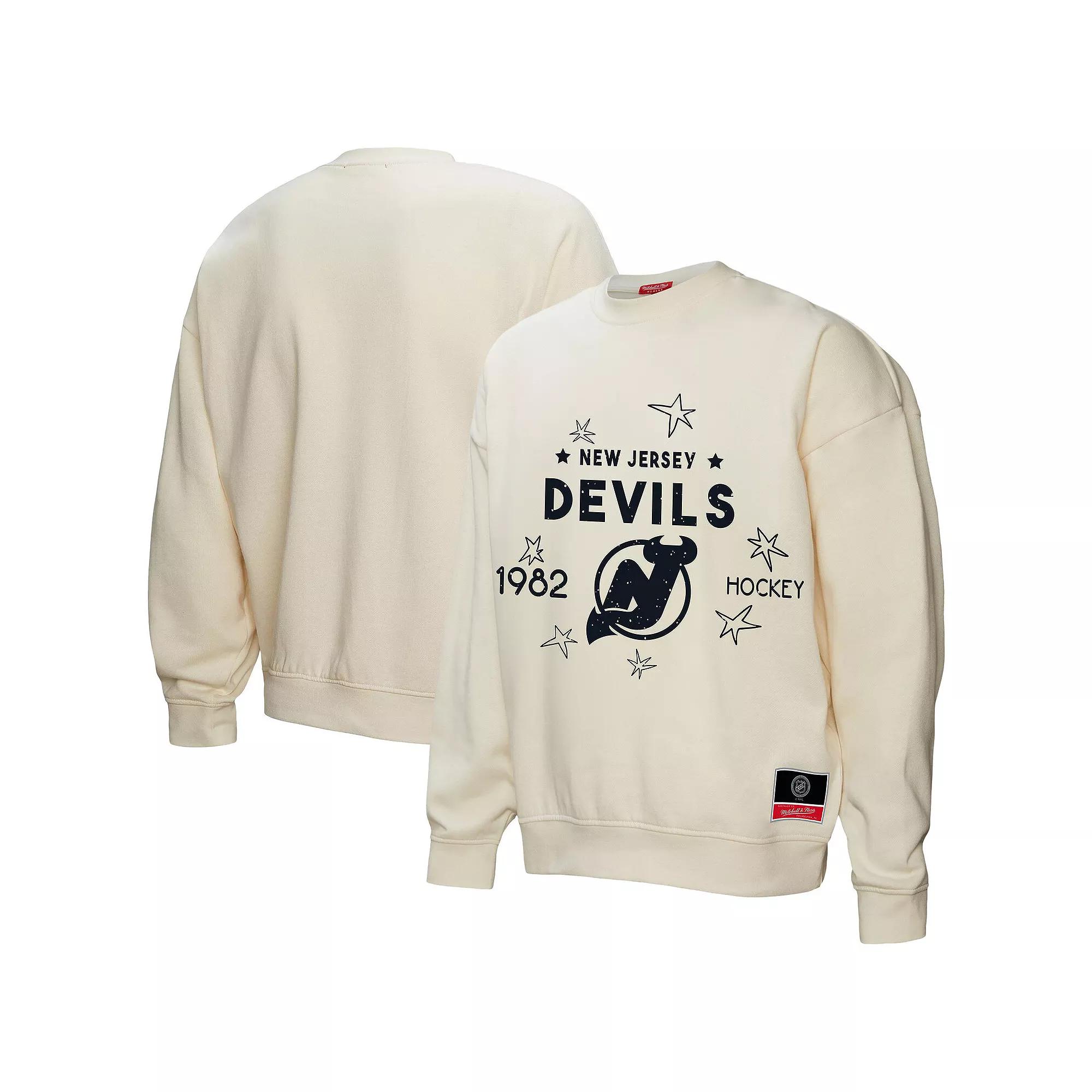 Women's Mitchell & Ness Cream New Jersey Devils Logo 3.0 Pullover Sweatshirt,  Product Image