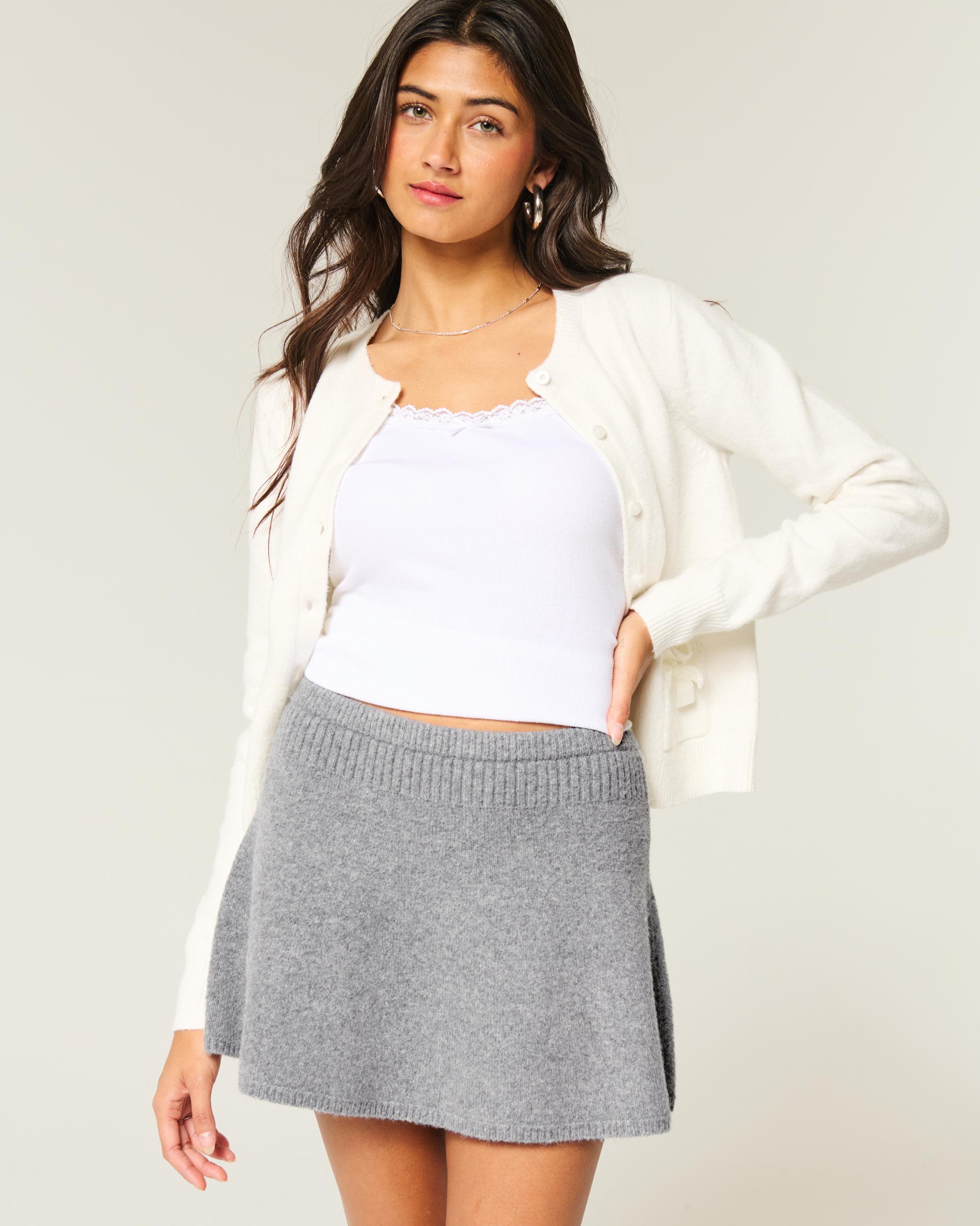 Mid-Rise Circle-Cut Sweater-Knit Mini Skirt Product Image