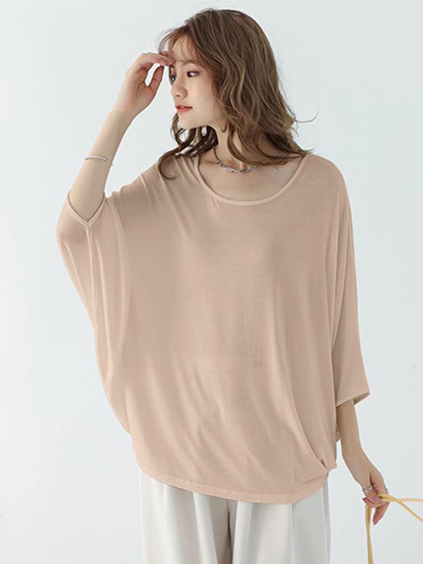 Vintage Loose Round-Neck Batwing Sleeves Shirts Product Image