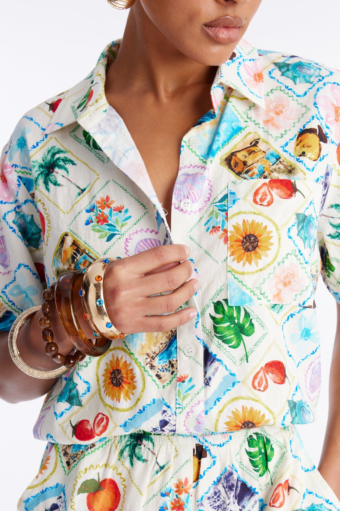 IIany Linen Romper - White/combo Female Product Image