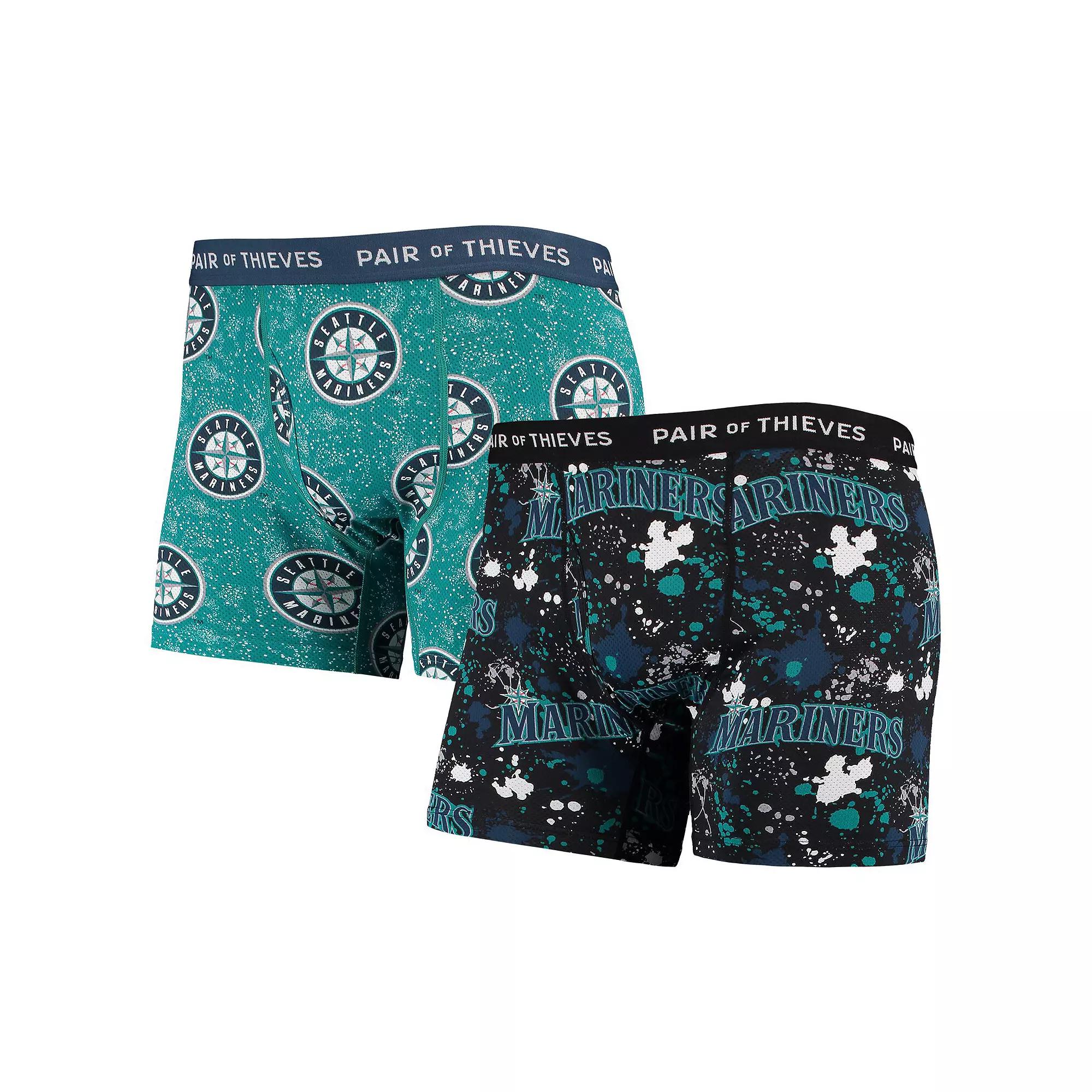 Men's Pair of Thieves Black/Aqua Seattle Mariners Super Fit 2-Pack Boxer Briefs Set, Size: XL Product Image