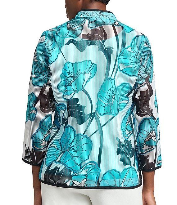 Ming Wang Floral Sheer Stand Collar Bracelet Sleeve Jacket Product Image