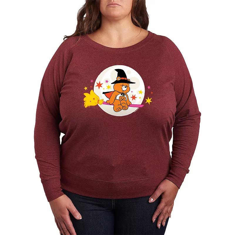 Plus Size Care Bears Halloween Witch French Terry Long Sleeve Tee, Womens Grey Dark Red Product Image