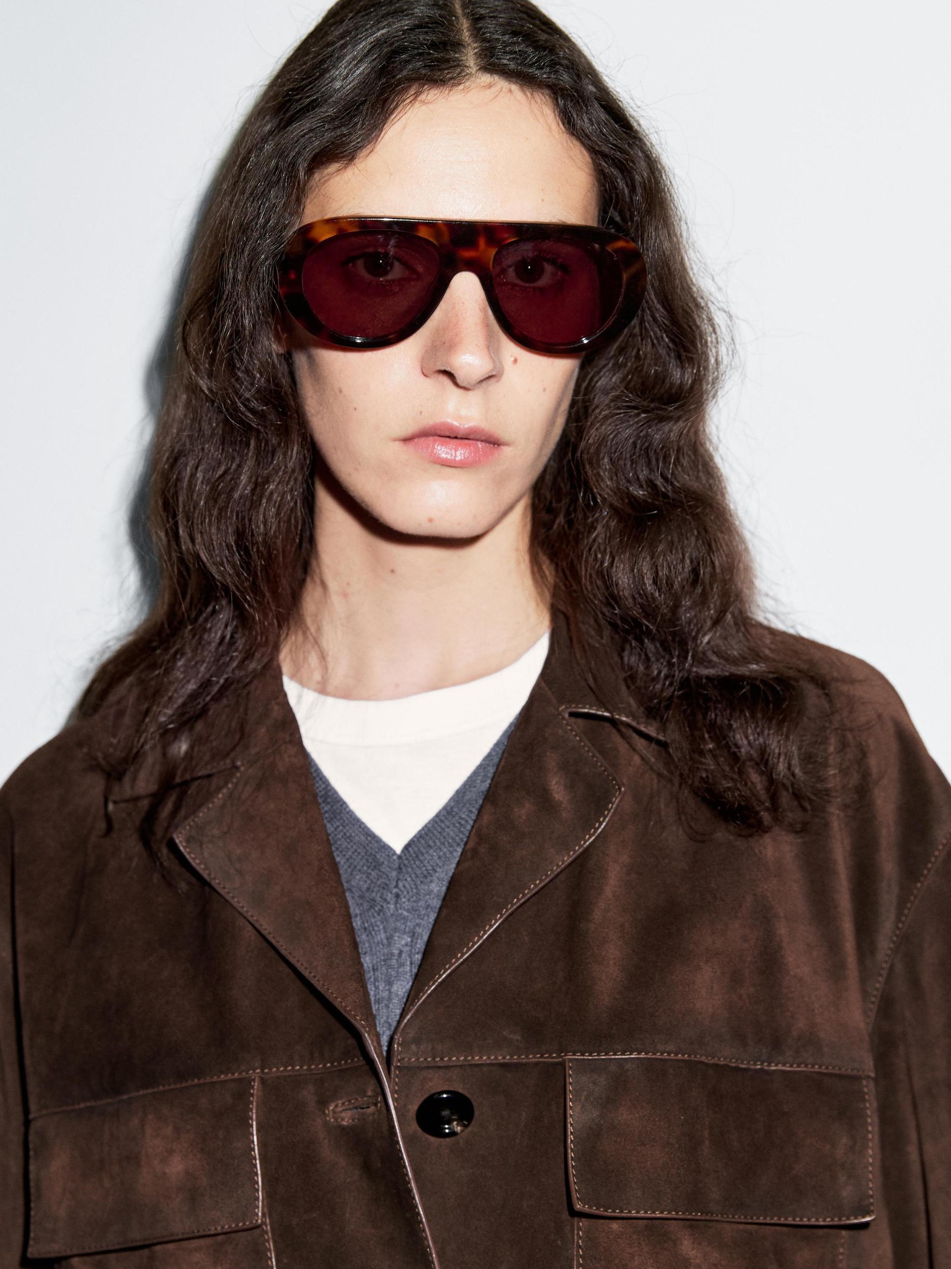 Split suede leather jacket with pockets Product Image