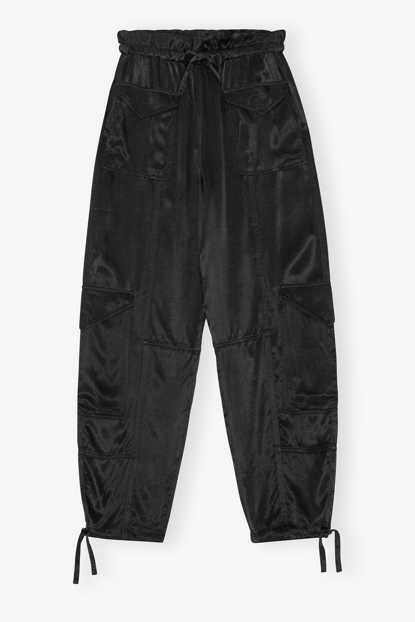 Black Washed Satin Pocket Pants Product Image