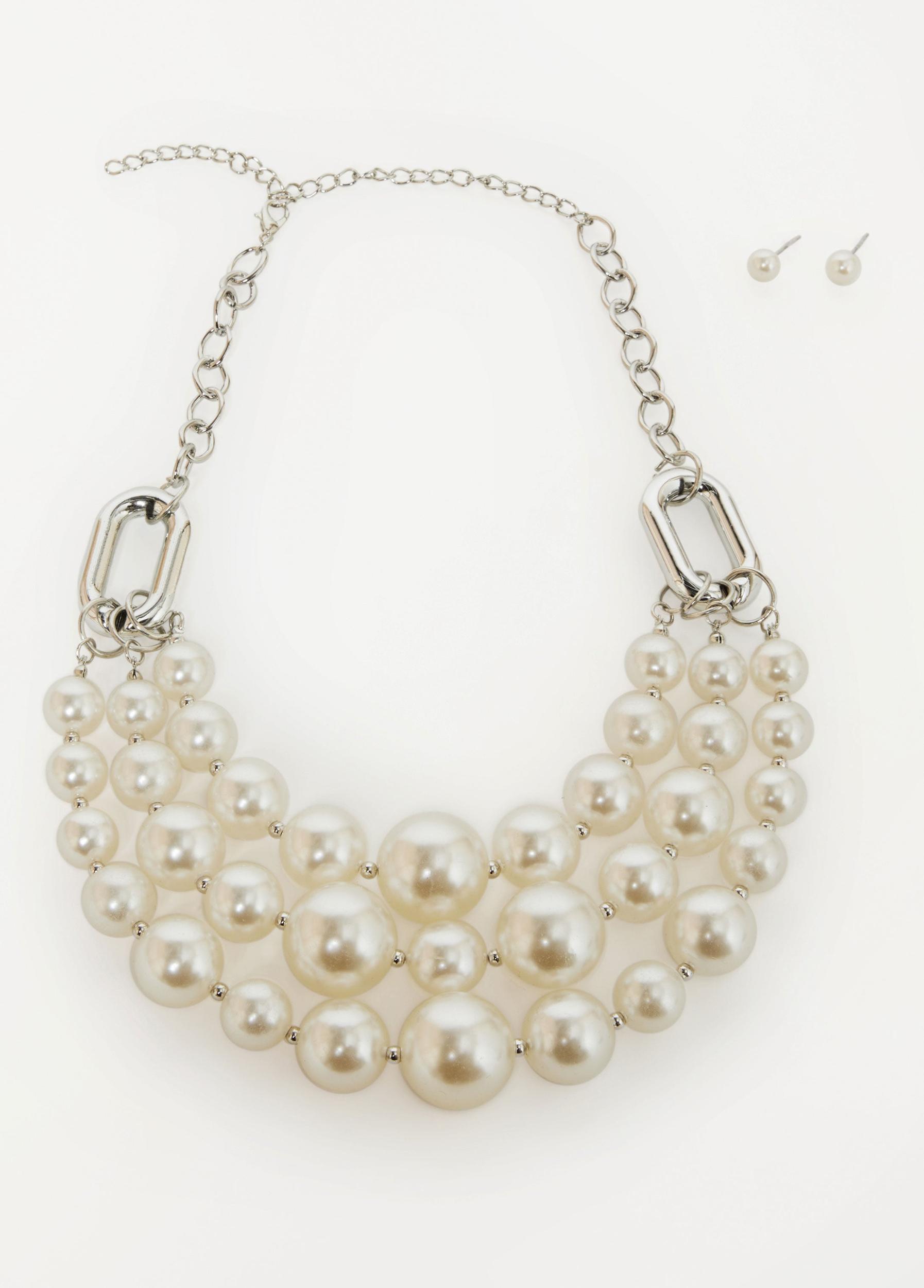 Multi Strand Faux Pearl Necklace Set Product Image