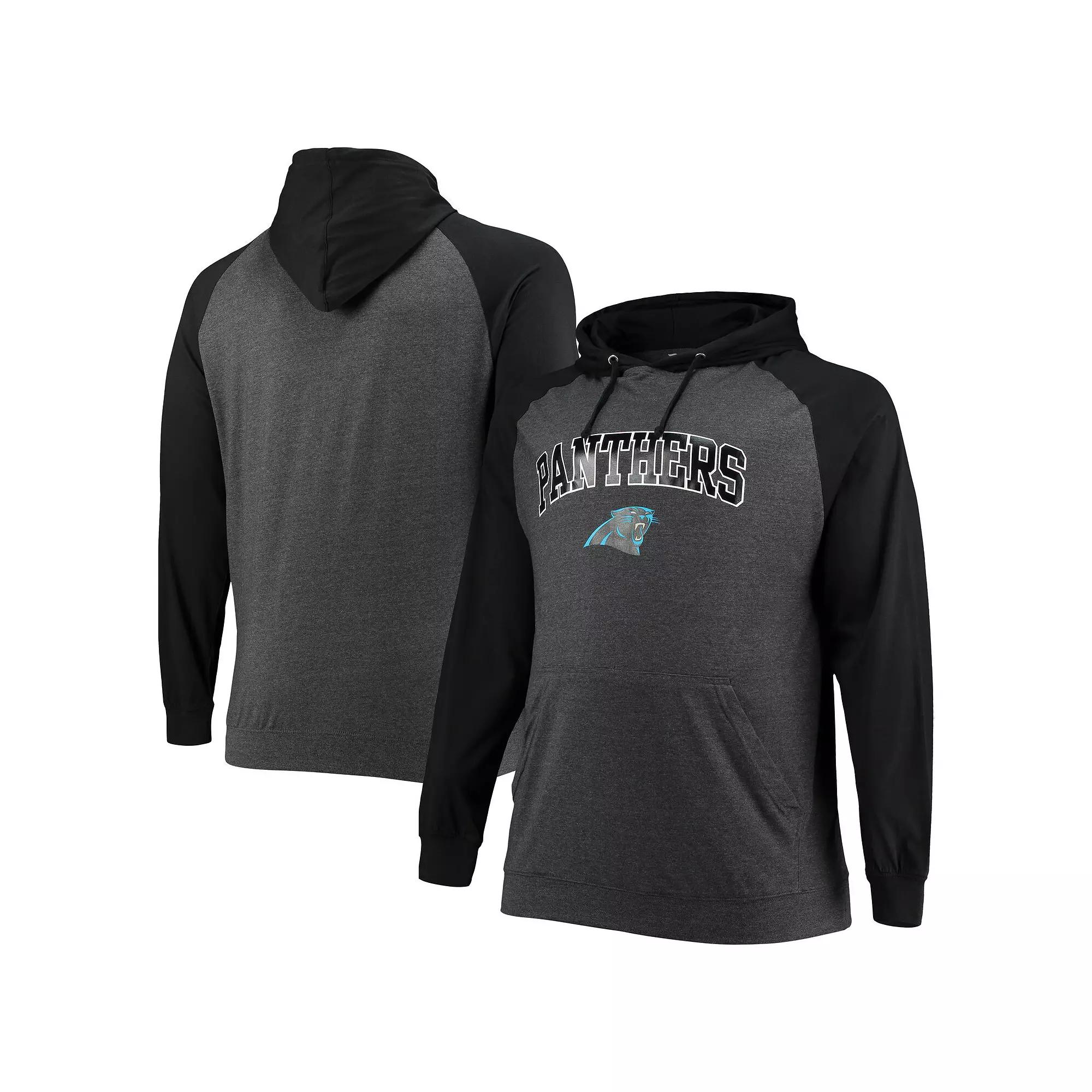 Men's Fanatics Branded Black/Heathered Charcoal Carolina Panthers Big & Tall Lightweight Raglan Pullover Hoodie, Size: 4XB Product Image