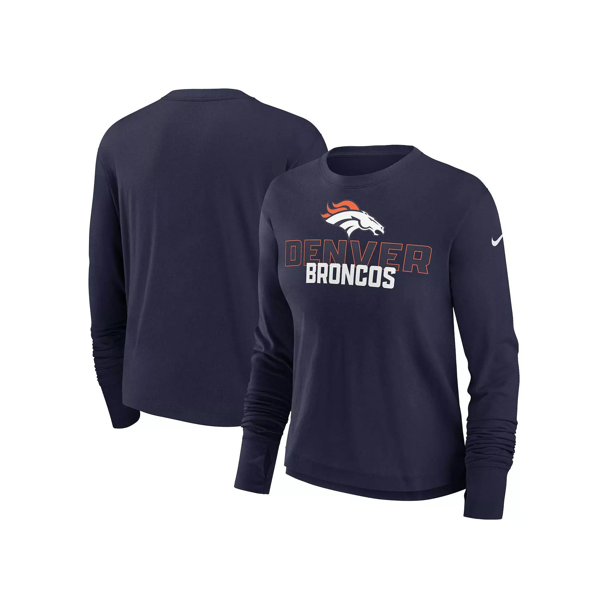Women's Nike Navy Denver Broncos High Hip Performance Long Sleeve T-Shirt,  Product Image