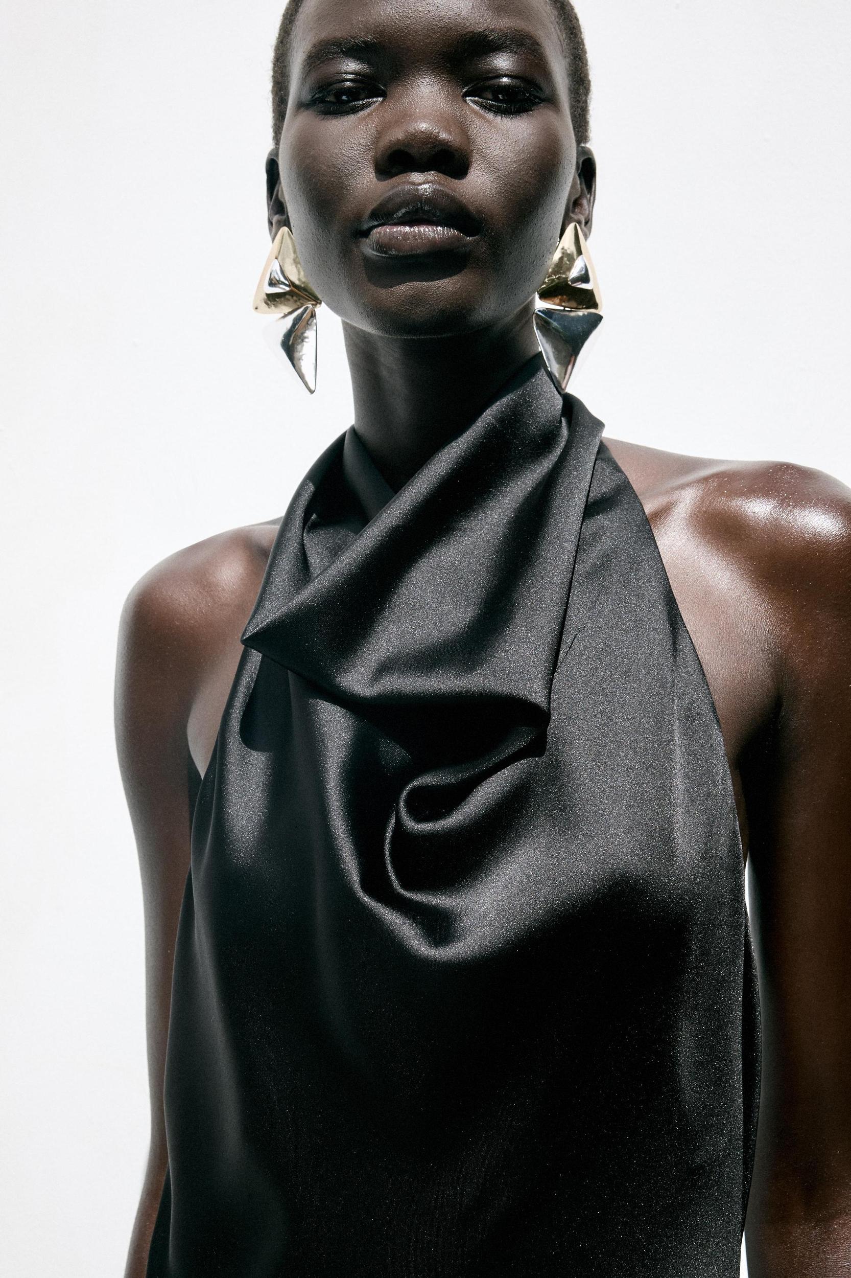 SATIN HALTER MINI DRESS Product Image