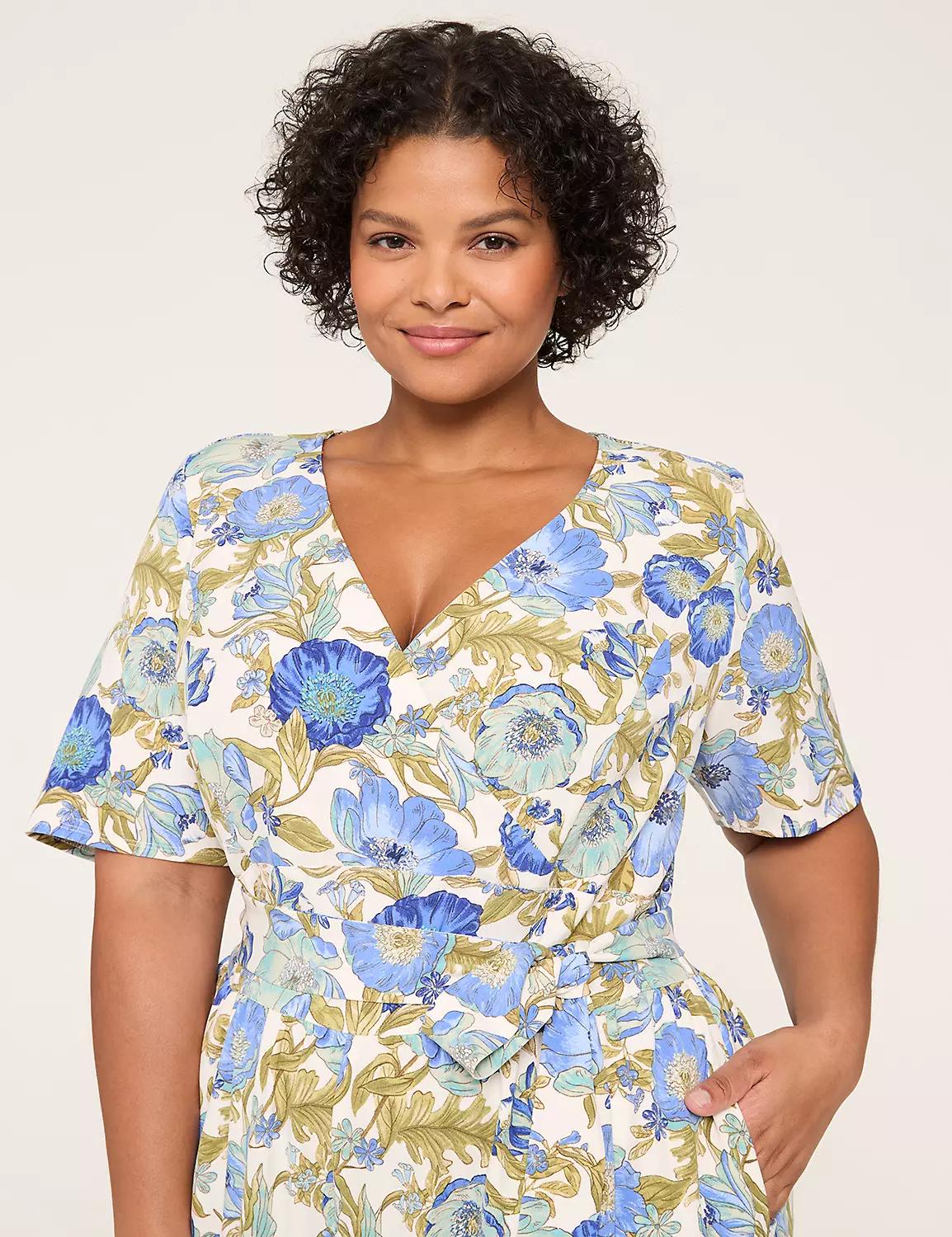 Lena Short-Sleeve Surplice Jumpsuit Product Image