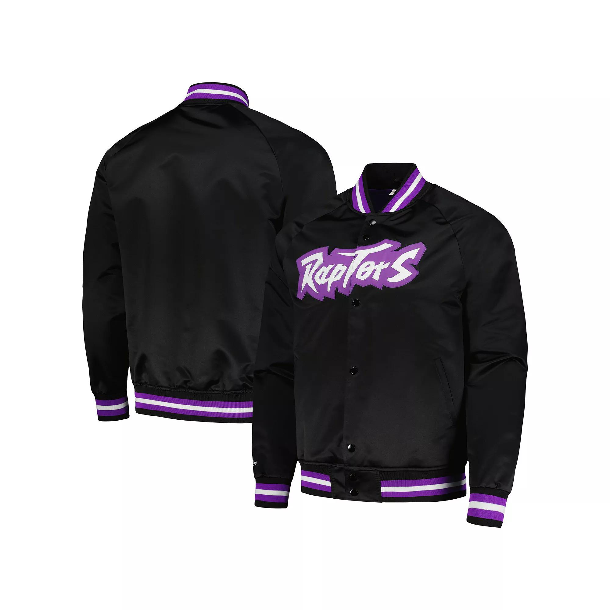 Men's Mitchell & Ness Black Toronto Raptors Hardwood Classics Throwback Wordmark Raglan Full-Snap Jacket,  Product Image