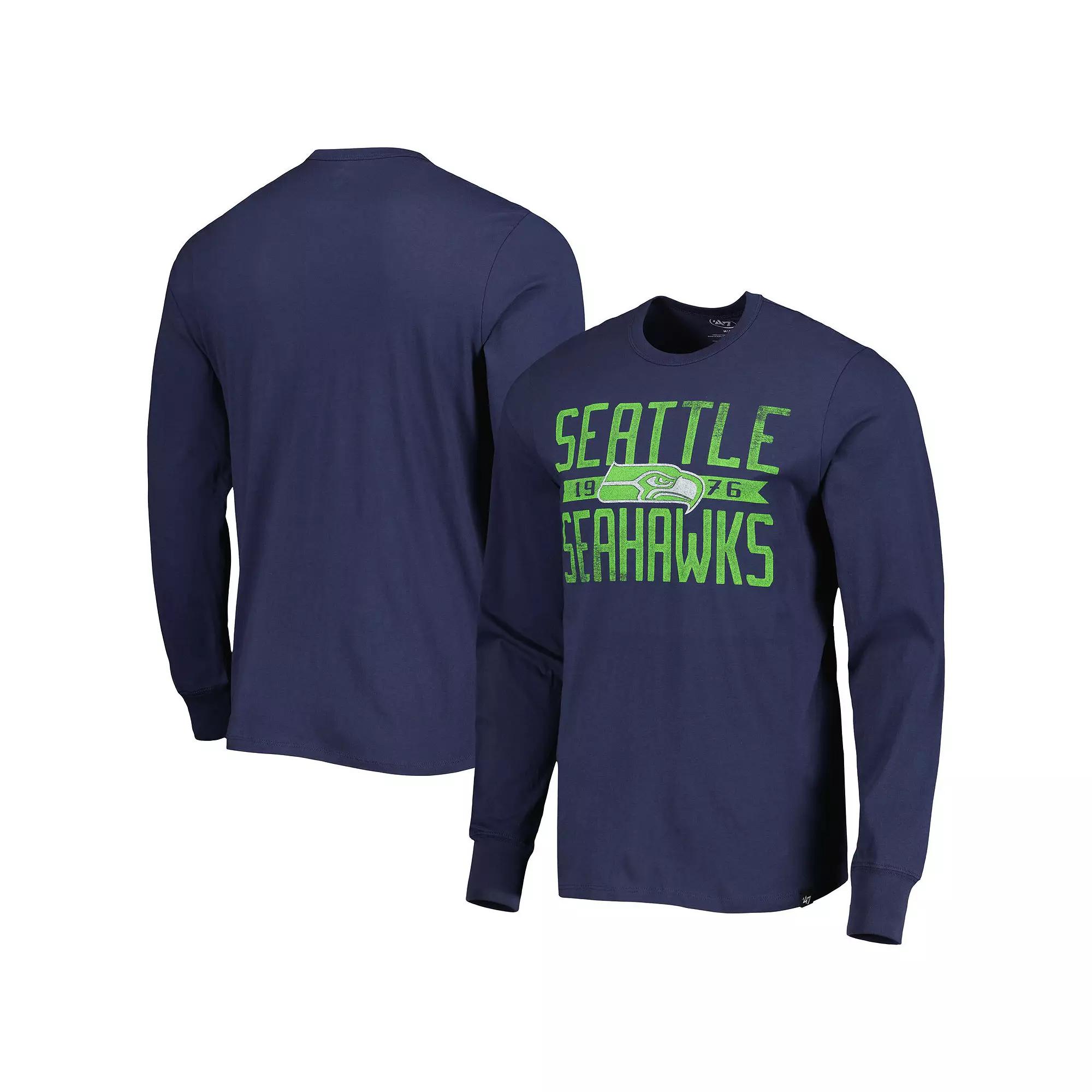 Men's '47 College Navy Seattle Seahawks Brand Wide Out Franklin Long Sleeve T-Shirt, Size: 3XL, Blue Product Image