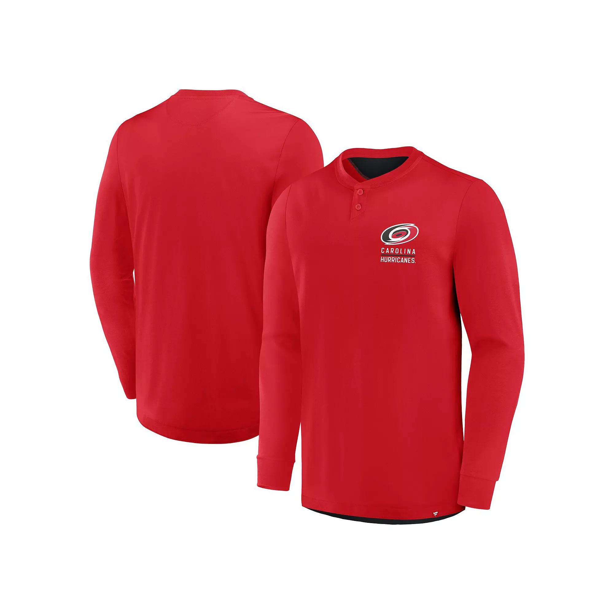 Men's Fanatics Red Carolina Hurricanes Adrenaline Push Long Sleeve Henley Shirt,  Product Image