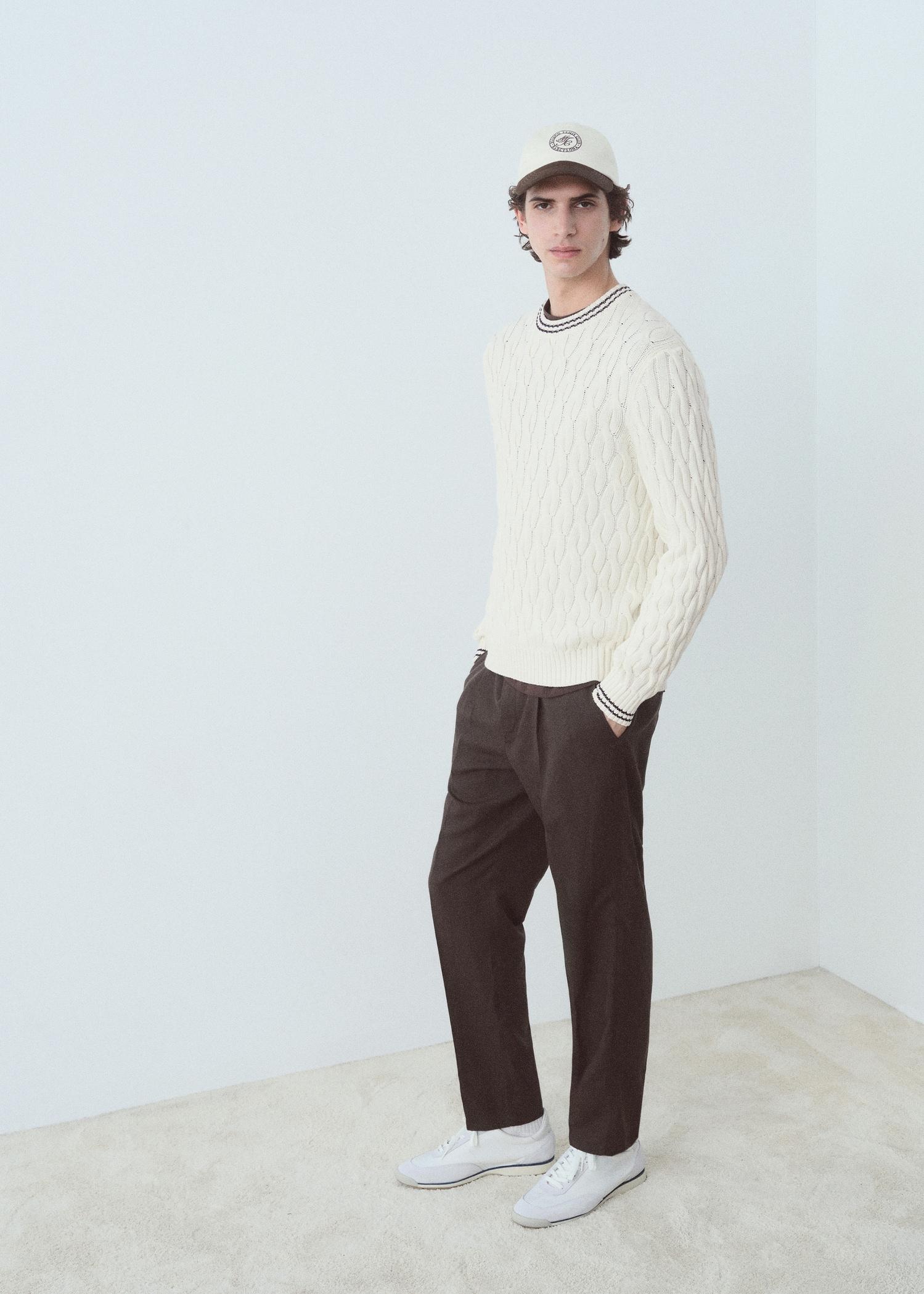 Cable-knit cotton sweater - Men | MANGO USA Product Image
