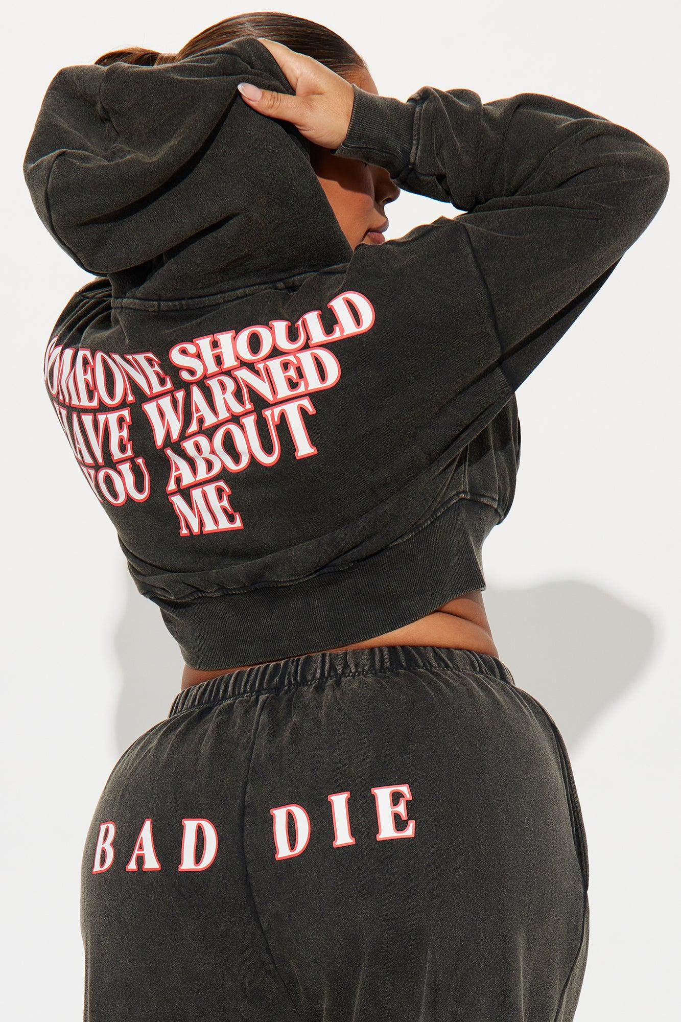 Baddie Washed Front Zip Hoodie - Black Wash Product Image