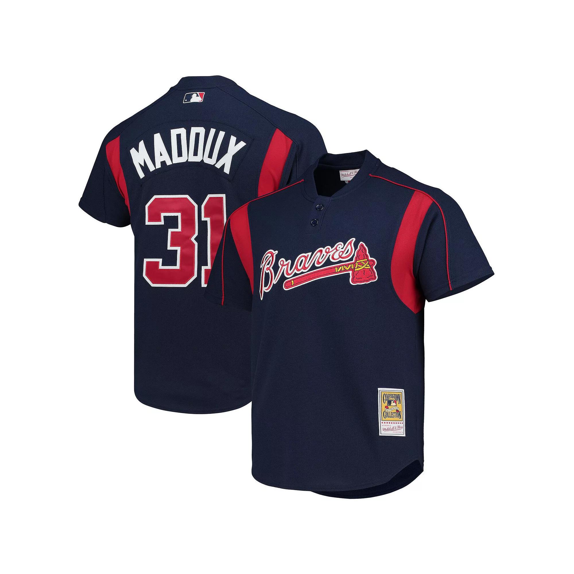 Men's Mitchell & Ness Greg Maddux Navy Atlanta Braves Cooperstown Collection Mesh Batting Practice Button-Up Jersey, Size: Medium, Blue Product Image