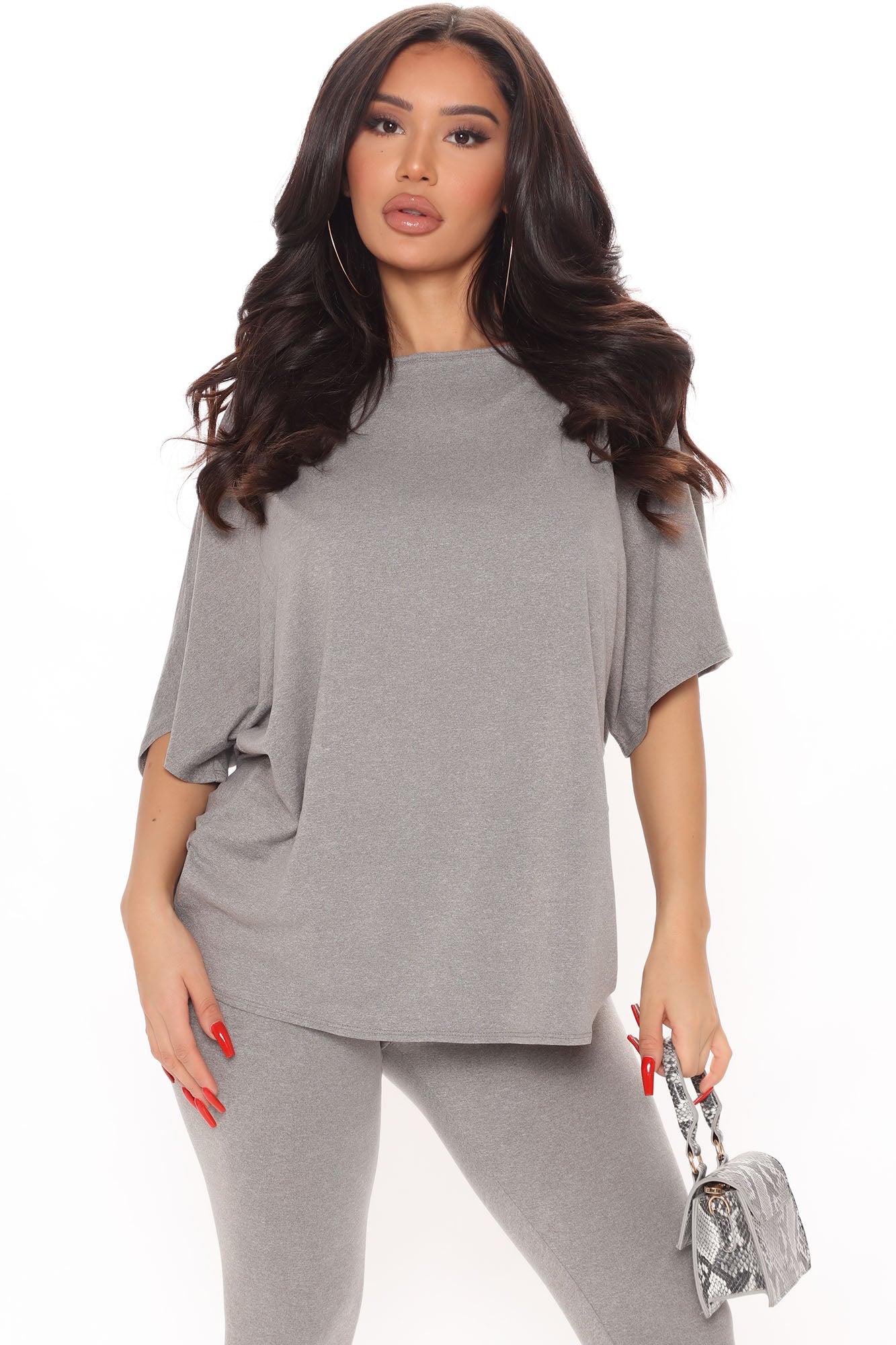 Don't Get This Twisted Short Sleeve Pant Set - Heather Grey Product Image