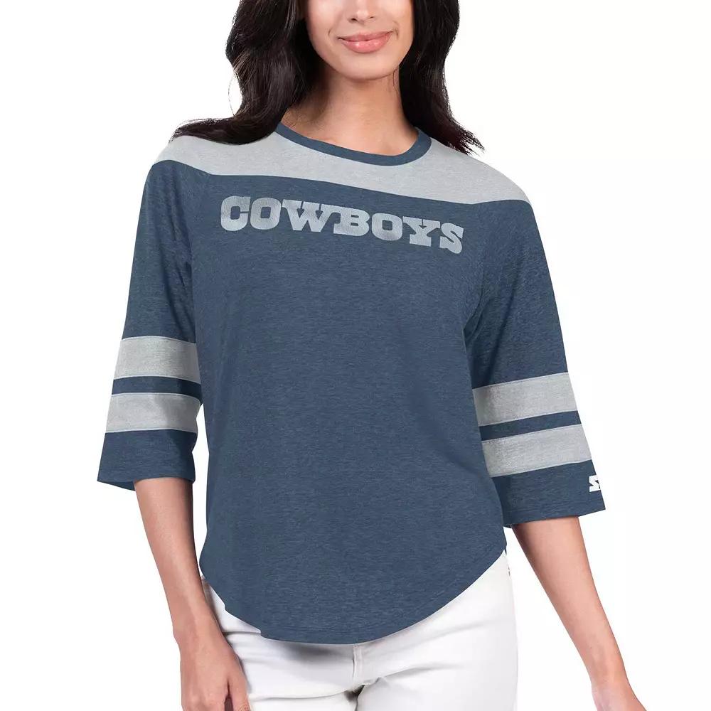 Women's Starter Navy Dallas Cowboys Fullback Tri-Blend 3/4-Sleeve T-Shirt, Size: XS, Blue Product Image