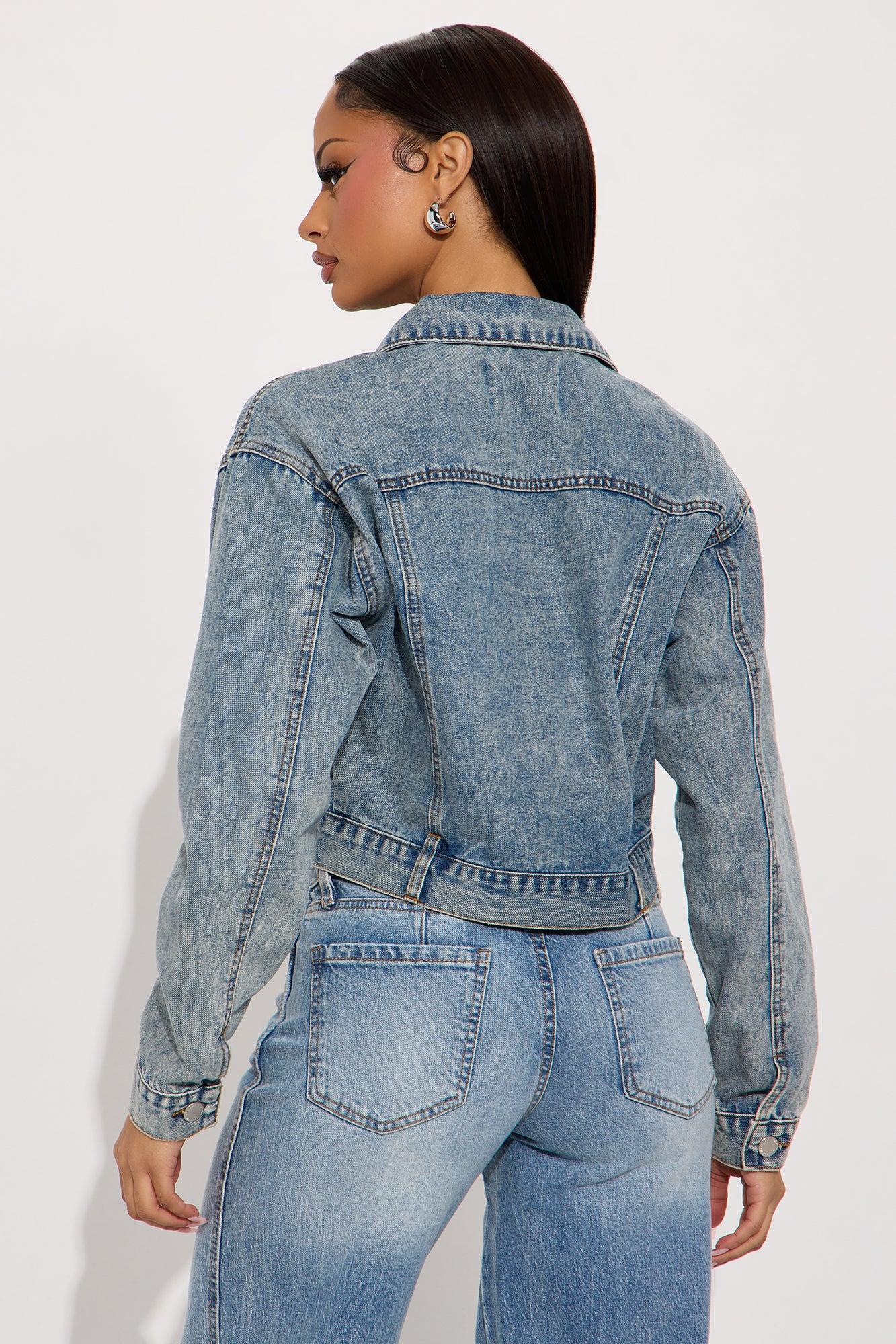 Watch Me Shine Embellished Denim Jacket - Medium Wash Female Product Image