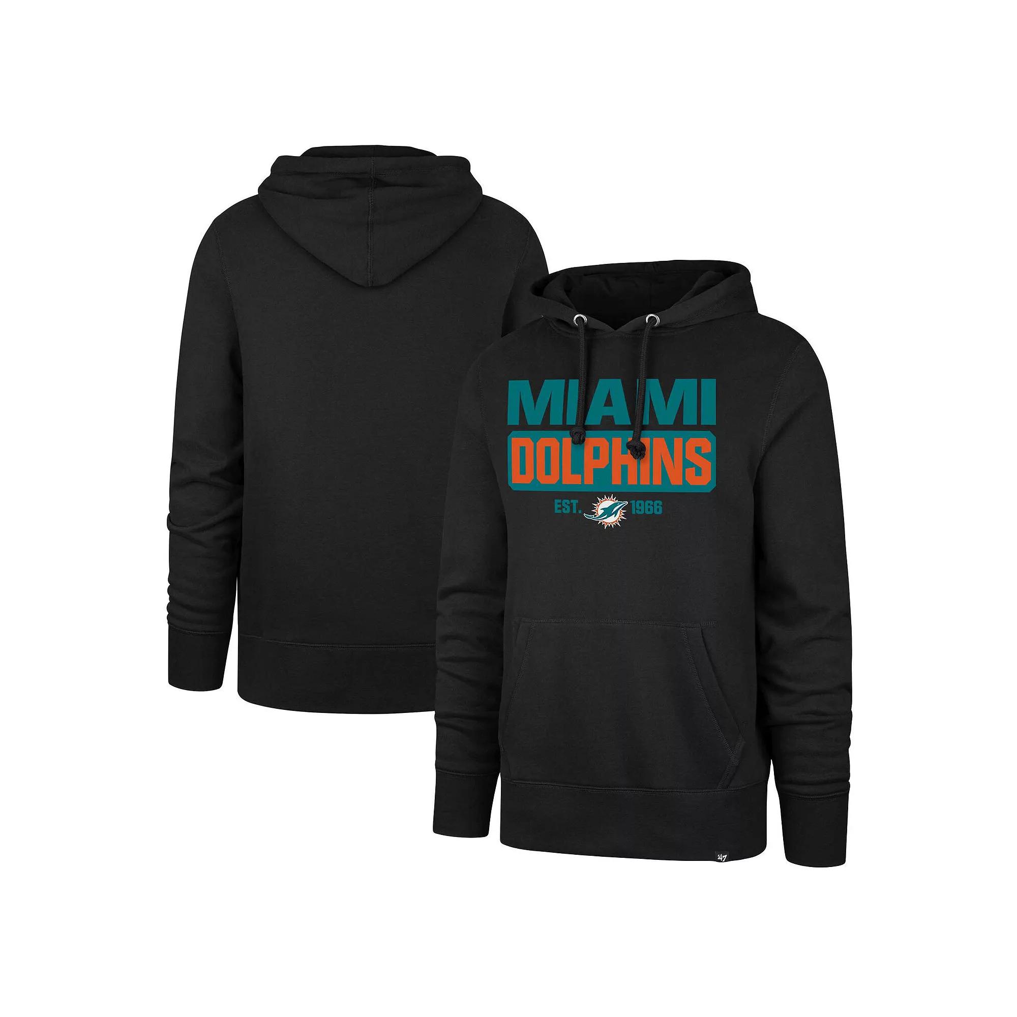 Men's '47 Black Miami Dolphins Box Out Headline Pullover Hoodie,  Product Image